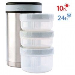 Lunch-box inox isotherme 1,5 l, 3 compartiments et housse