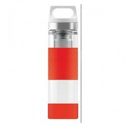 Gourde en verre isotherme, protection silicone rouge, 2 filtres à thé intégrés, 400ml, SIGG