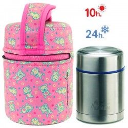 Lunch Box Isotherme inox et housse rose avec petites souris, 0,5L