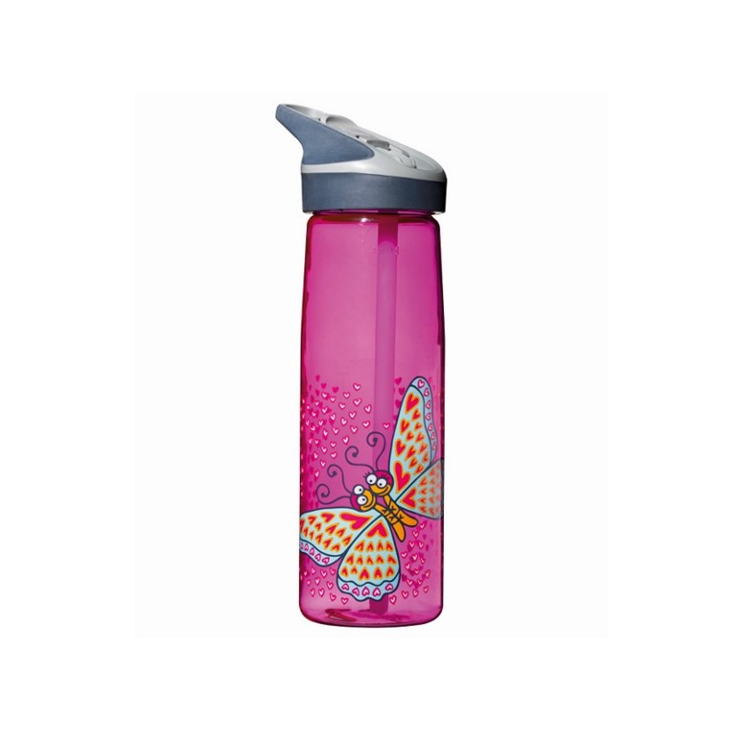 Gourde sport Rose illustrée papillons amoureux 0.75l bouchon paille, Laken