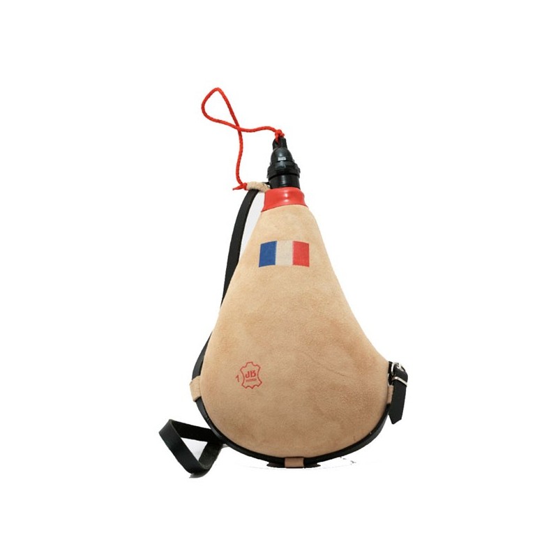 Gourde en peau de chèvre Naturel 1.5 litres drapeau Français Gourde en peau de chèvre Naturel 1.5 litres drapeau Français
