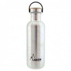 Gourde inox 1 litre, large goulot, bouchon inox et bambou