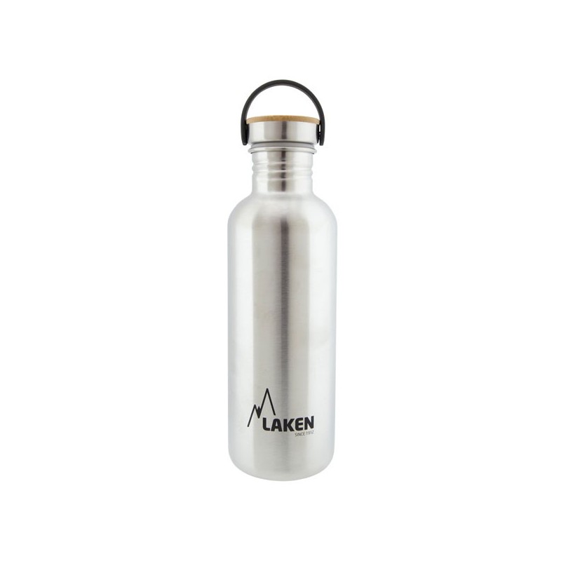 Gourde inox 1 litre, large goulot, bouchon inox et bambou