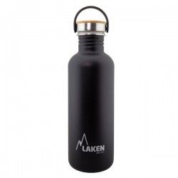 Gourde inox 1 litre, large goulot, bouchon inox et bambou