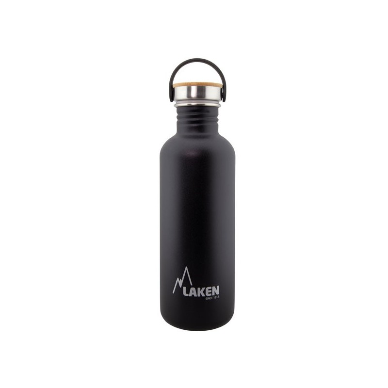 Gourde inox 1 litre, large goulot, bouchon inox et bambou