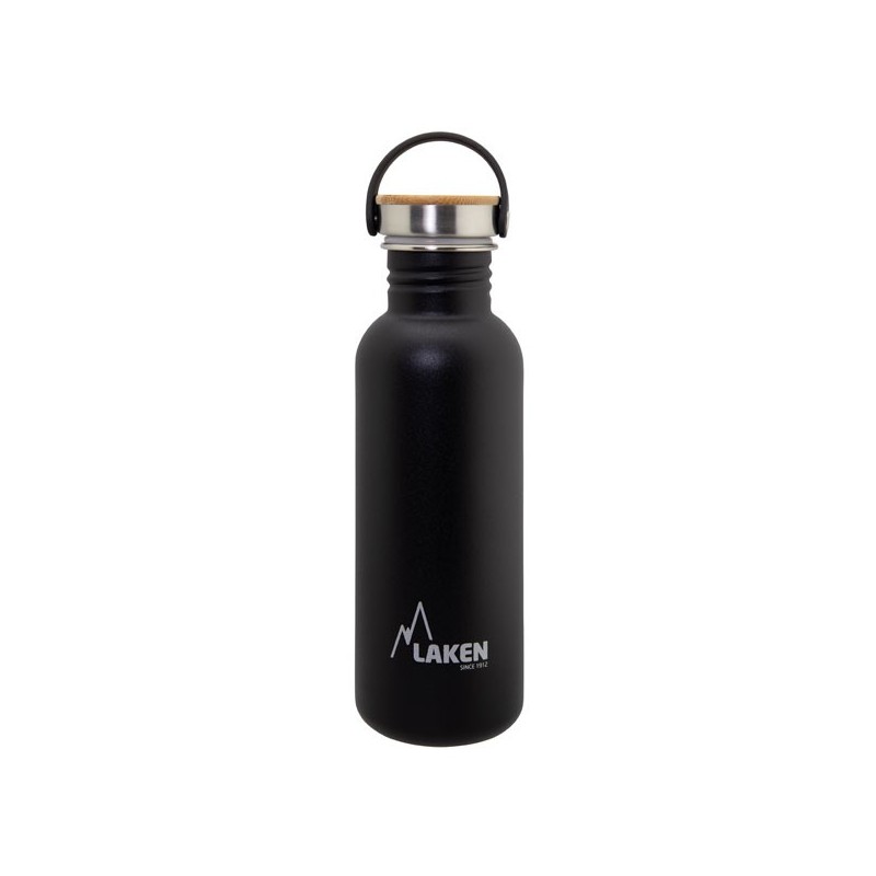 Gourde inox 0,75 litre, large goulot, bouchon inox et bambou