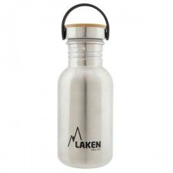 Gourde inox 0,50 l avec bouchon inox et bambou