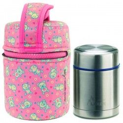 Lunch Box Isotherme inox et housse rose avec petites souris, 0,5L