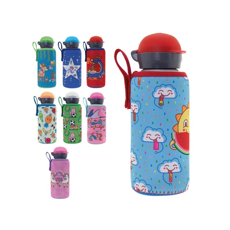 Gourde enfant Jolis Motifs au choix 0,45l, légère en alu avec housse de  Laken