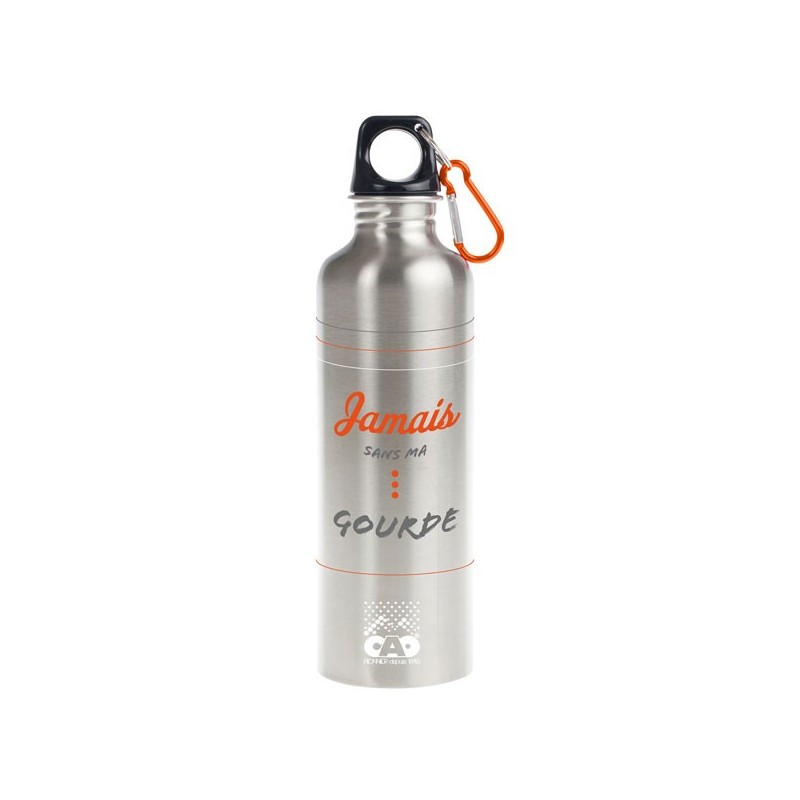 Gourde 0,5l alu "Jamais sans ma Gourde" bouchon à visser et mousqueton Gourde 0,5l alu "Jamais sans ma Gourde" bouchon à visser et mousqueton