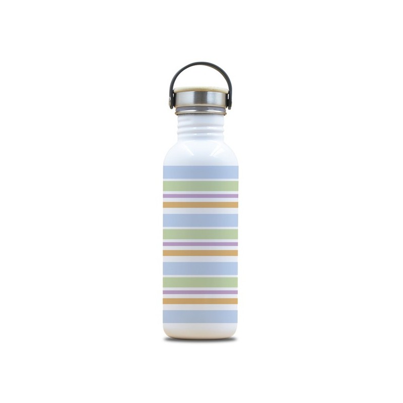 Gourde inox 750ml avec bouchon inox et bambou, Drink life