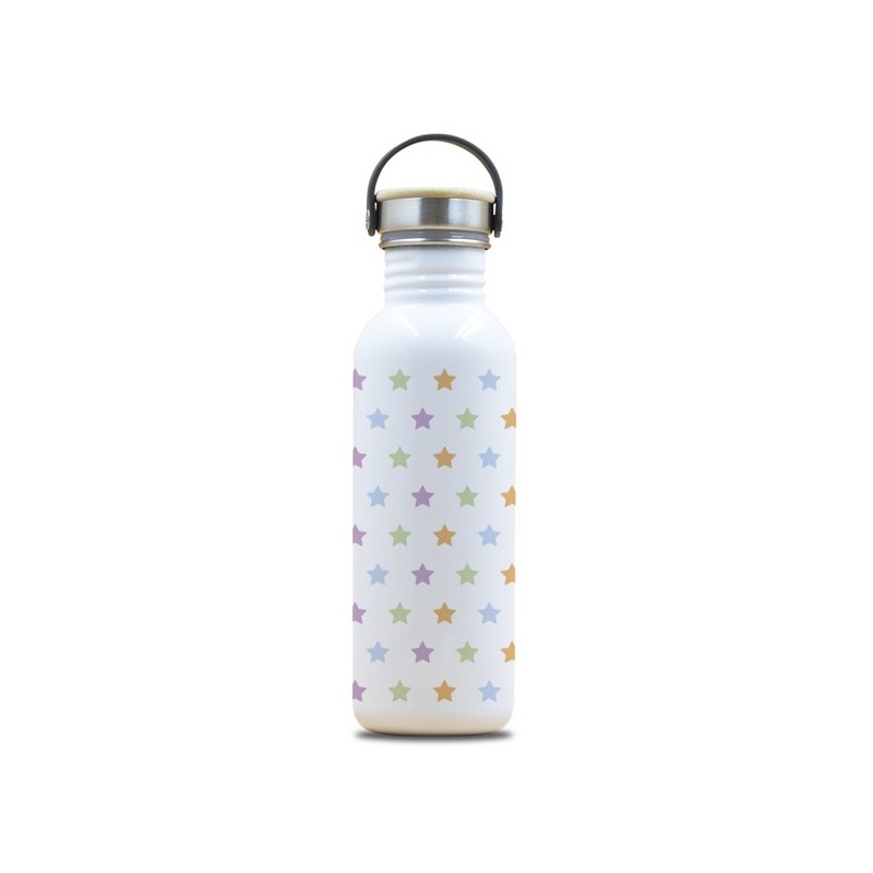 Gourde inox 750ml avec bouchon inox et bambou, Drink life