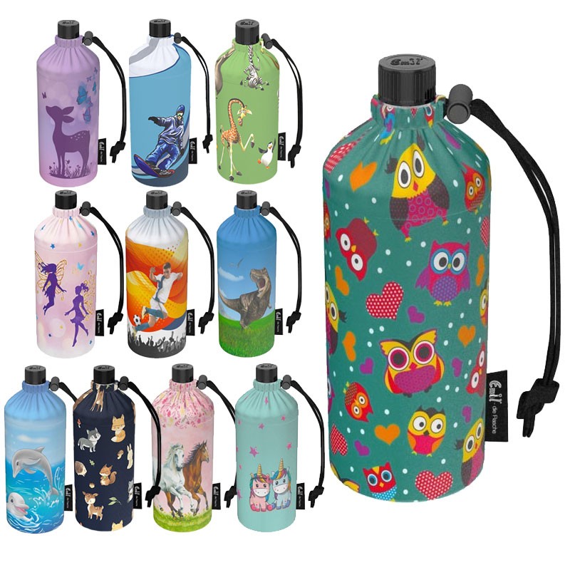 Gourde en verre Enfant 0,4l housse avec jolis motifs